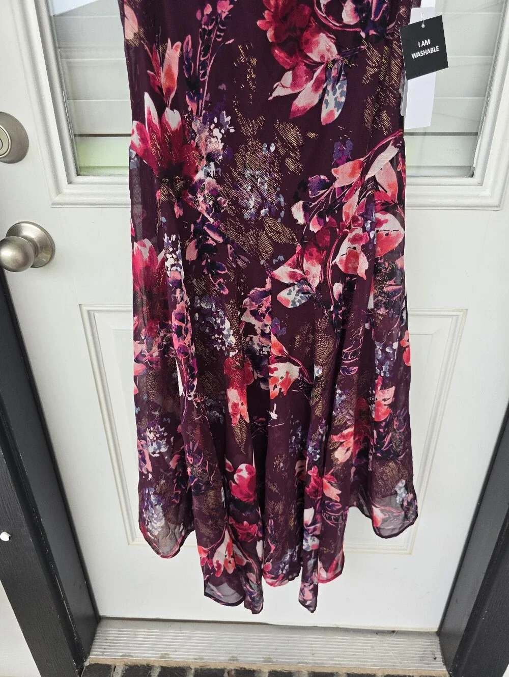 Signature by Robbie Bee Floral Midi Dress 8P Purple Pink Sleeveless Cowl Neck - Picture 9 of 11